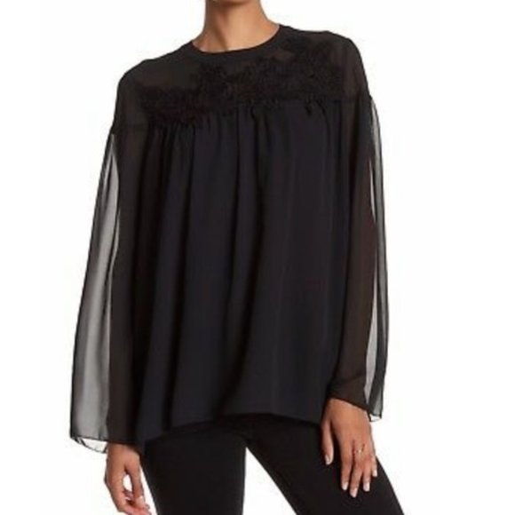 MARCHESA ROSE / Lace Shoulder Blouse / Black / Medium - Picture 1 of 9